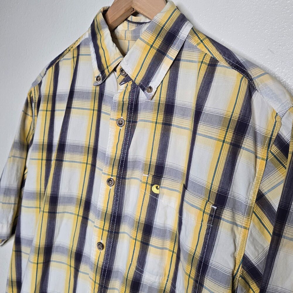 Carhartt Mens Medium Yellow Short Sleeve Button Up